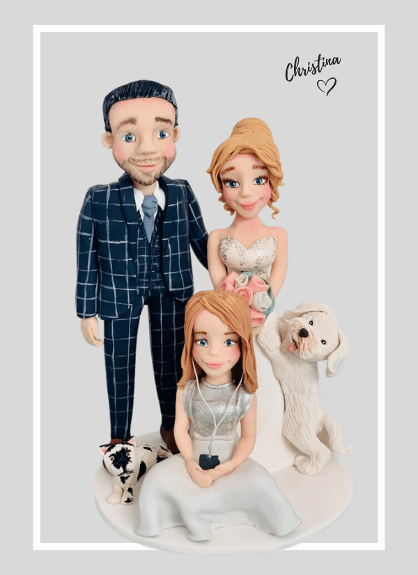 Loving family figurines for a wedding cake topper