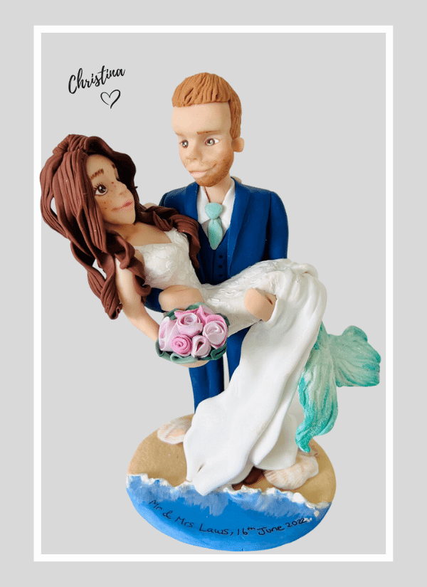 Fun mermaid themed custom made wedding cake topper