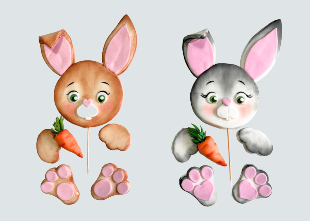 different coloured fondant bunny cake toppers