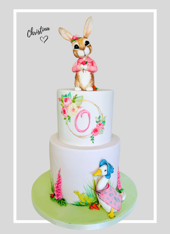 flopst and peter rabbit christening cakes