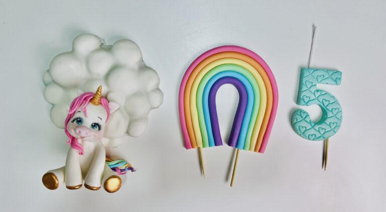 Rainbow unicorn cake toppers